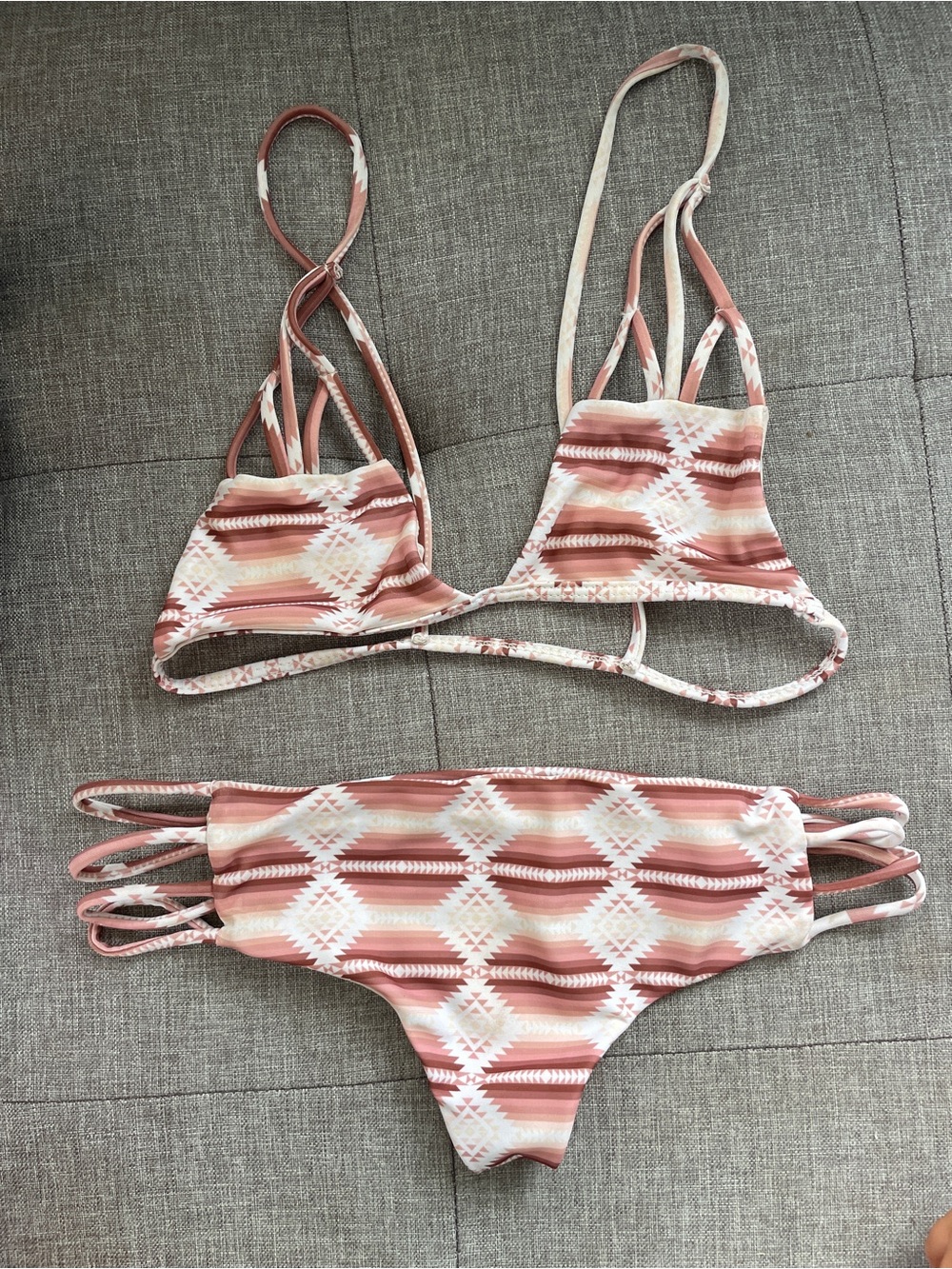 Acacia Swim Pink Aztec Striped Bikini Top Bottom Set XS Brazilian - Picture 2 of 8